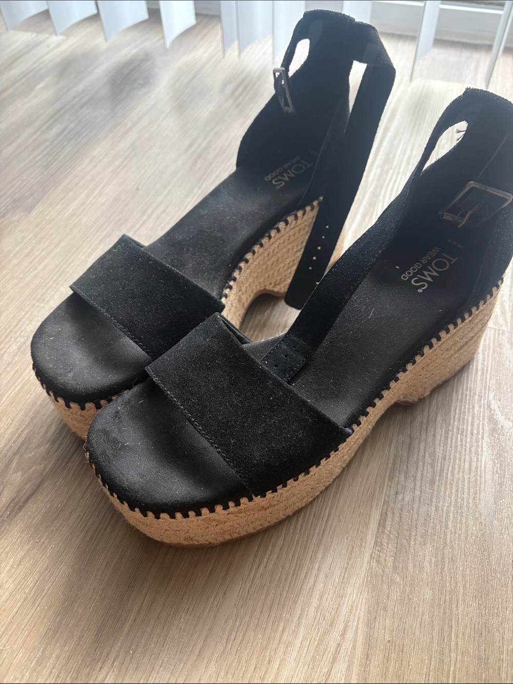 Toms Black Suede Platform Espadrille Sandals